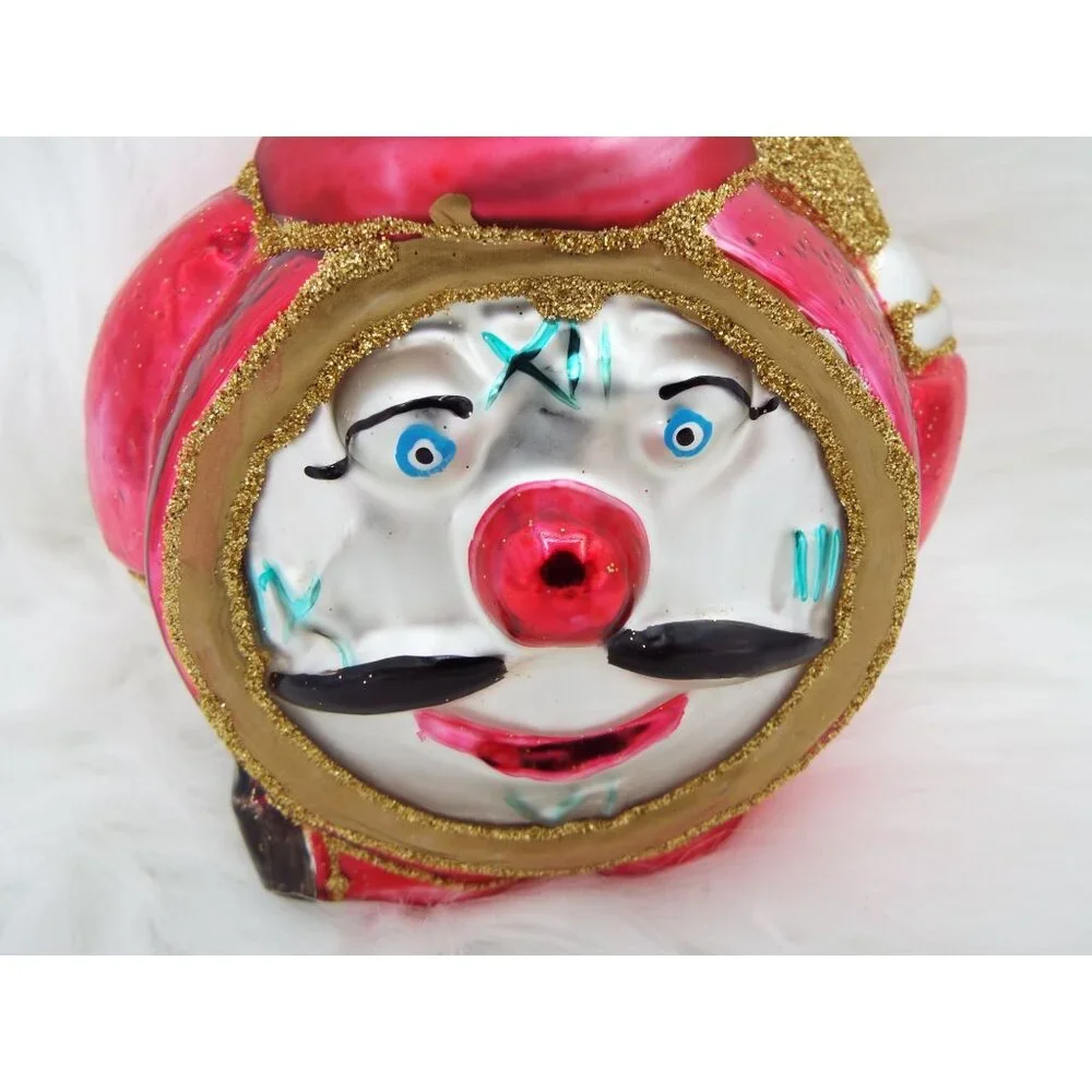 Vintage Glass Anthropomorphic Clock Ornament Made in Poland
